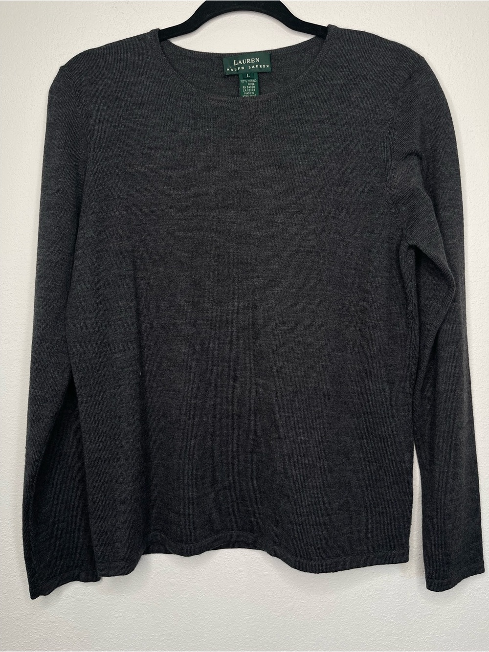 Lauren Ralph Lauren Womens Large Gray 100% Merino Wool Basic Long Sleeve Sweater
